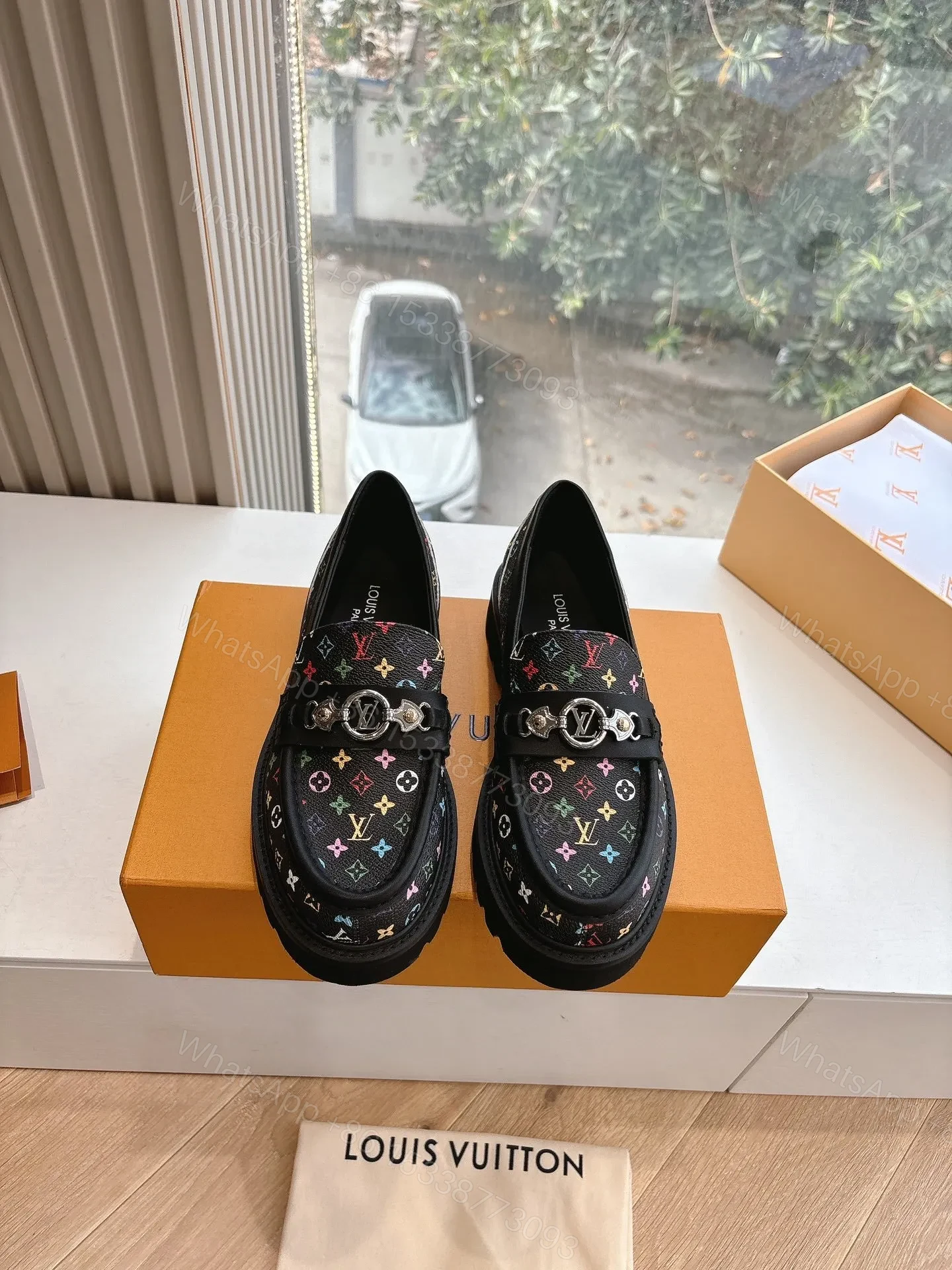 View 5 of LV Women Black Patterned Leather Loafers
