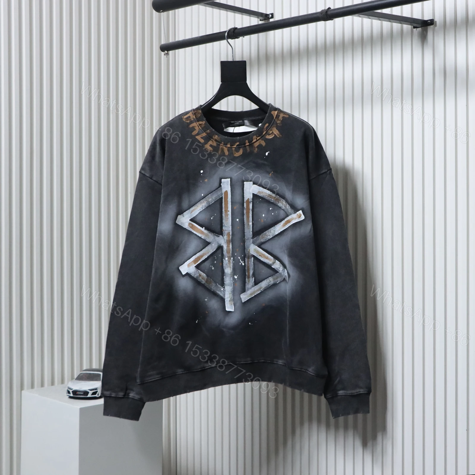 View 2 of Balenciaga Clothes Washed hand-painted letter round-neck hoodie