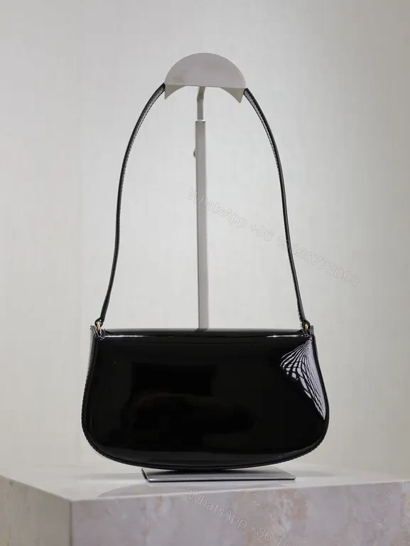 View 4 of Glossy Black Patent Crossbody Bag with YSL Hardware - Compact Luxury