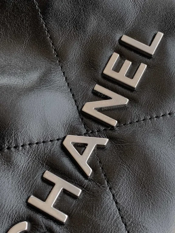 View 8 of Quilted Black Leather Tote with Chain - Luxe Everyday Bag