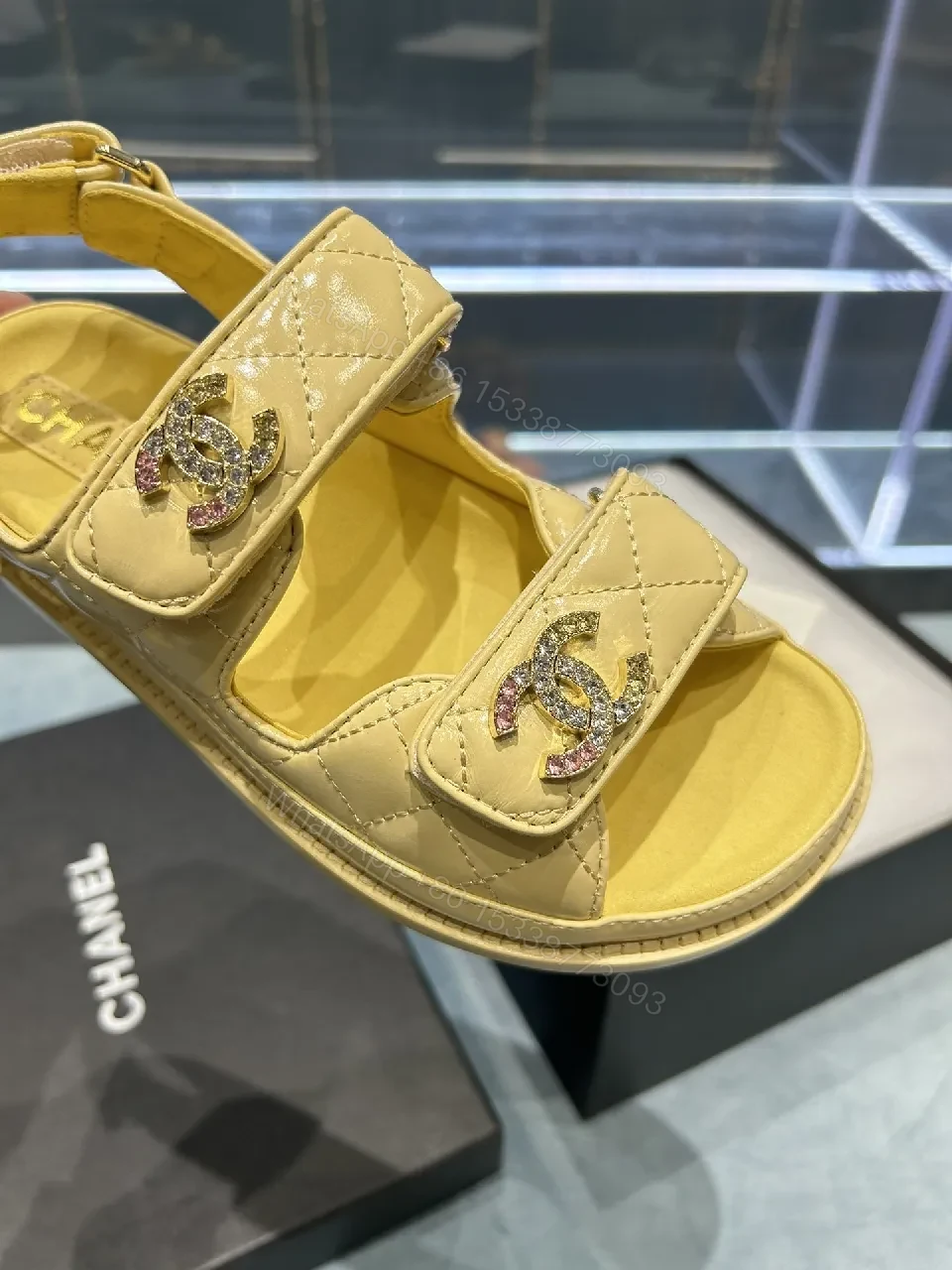 View 5 of Soft-Yellow Quilted Sandals with Logo Hardware - Luxury Comfort Sandals