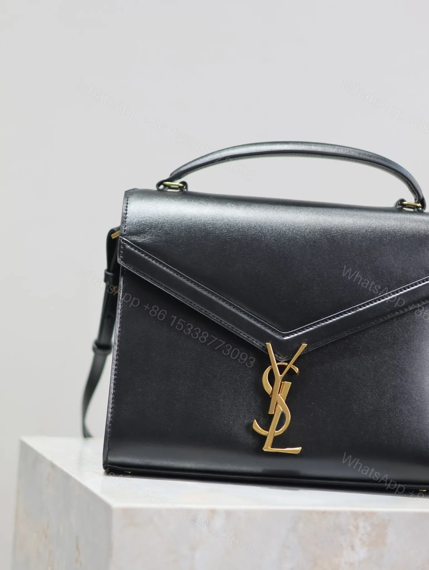 View 6 of YSL CASSANDRA TOP HANDLE BAG MEDIUM BLACK SMOOTH LAMBSKIN GOLD HARDWARE