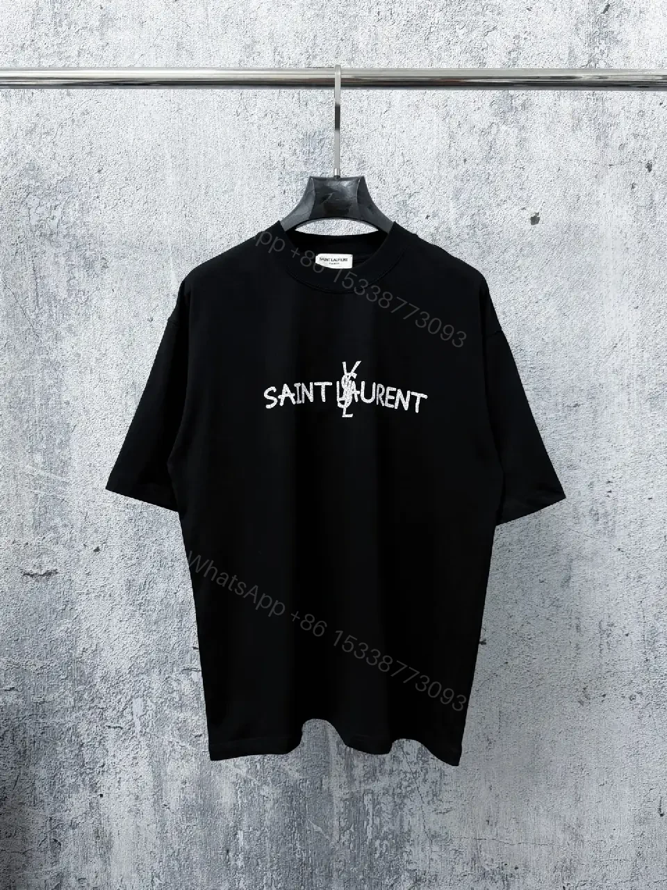 View 11 of Black Cotton Tee | Minimalist Saint-Laurent Inspired Graphic