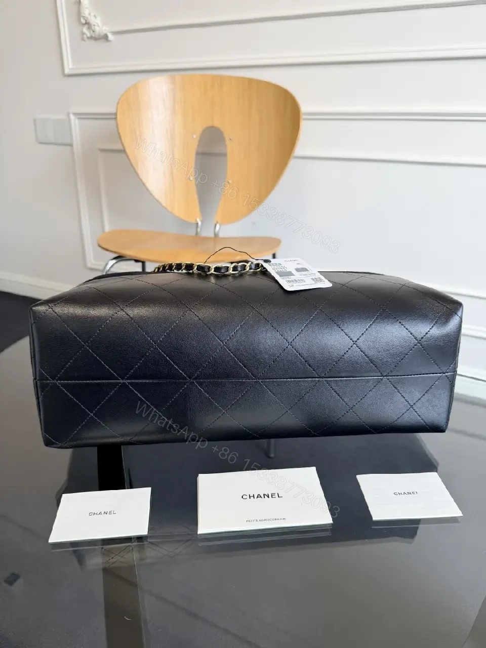 View 15 of Black Quilted Tote - Gold Chain - Modern Luxury Tote
