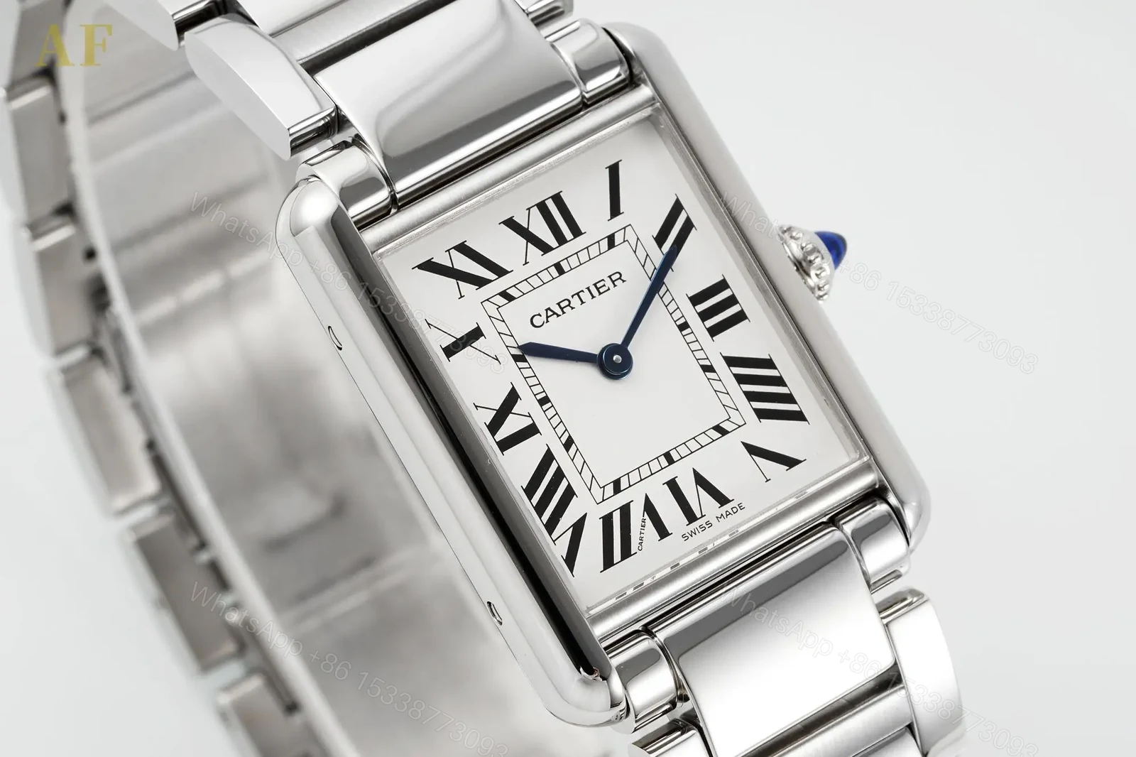TW Factory Cartier Tank Solo Stainless Steel Quartz Watch – Silver Dial, Blue Hands, 34.8 x 24mm — view 3