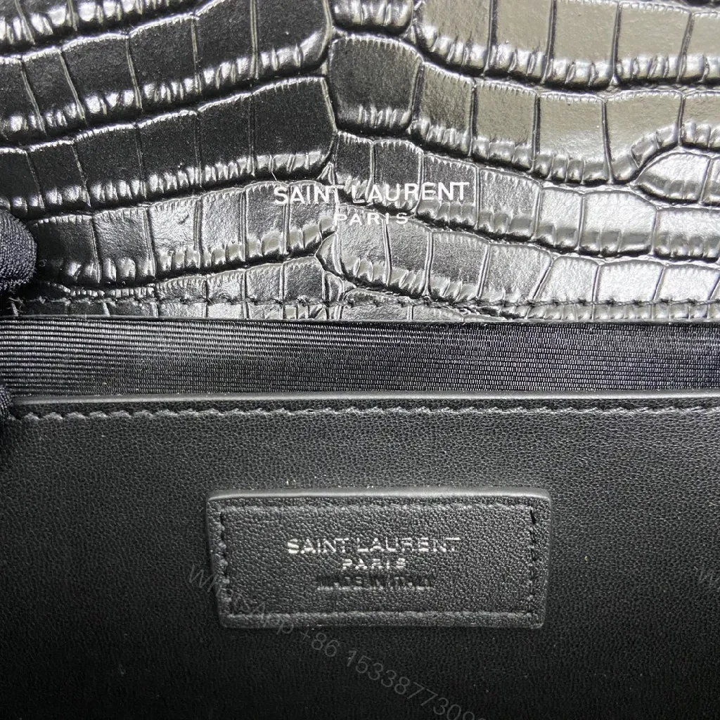 View 4 of Crocodile-Textured Leather Crossbody with Logo Clasp