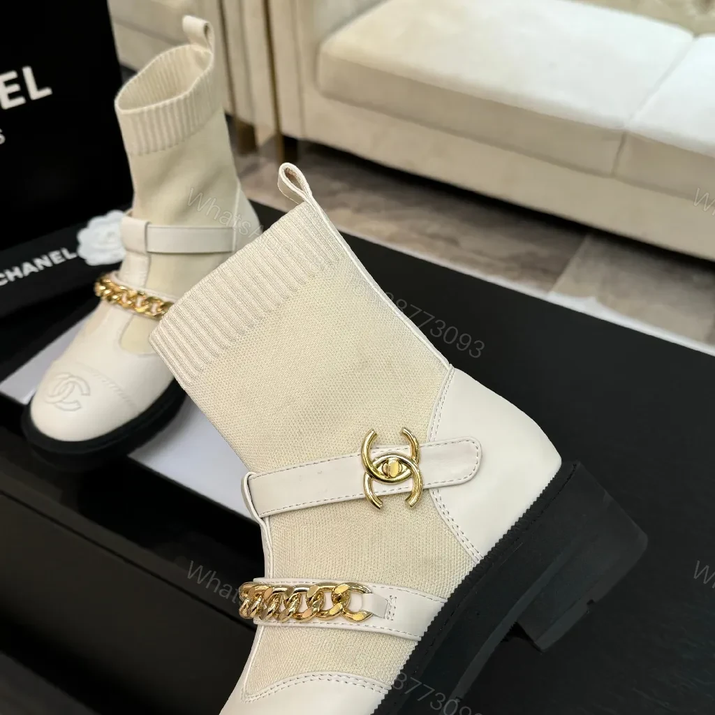 View 9 of Knit Chelsea Boots: Texture + Leather Toe, Gold Chain, All-Day Comfort