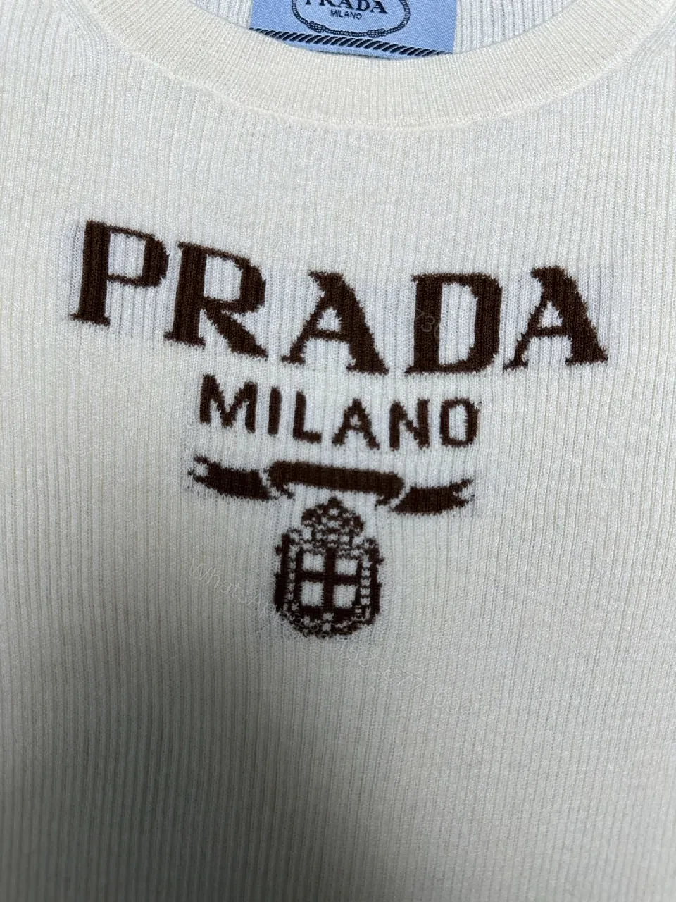 View 2 of Ivory Knit Crewneck Sweater, Subtle Logo, Premium Texture