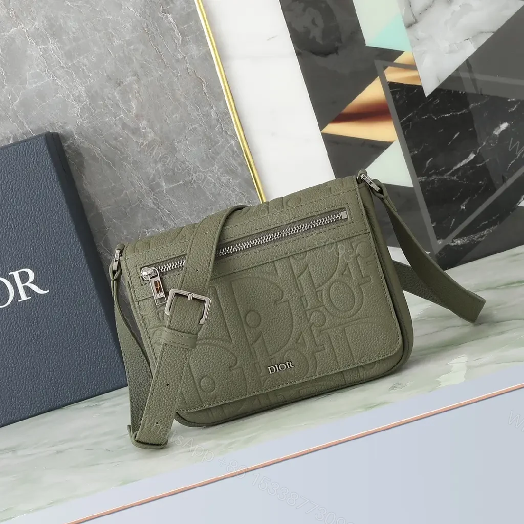 View 3 of Olive Embossed Leather Crossbody: Modern Chic, Compact