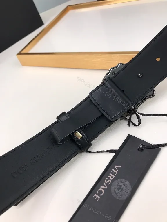 View 4 of Medusa Buckle Leather Belt: Premium Full-Grain Black Leather Belt