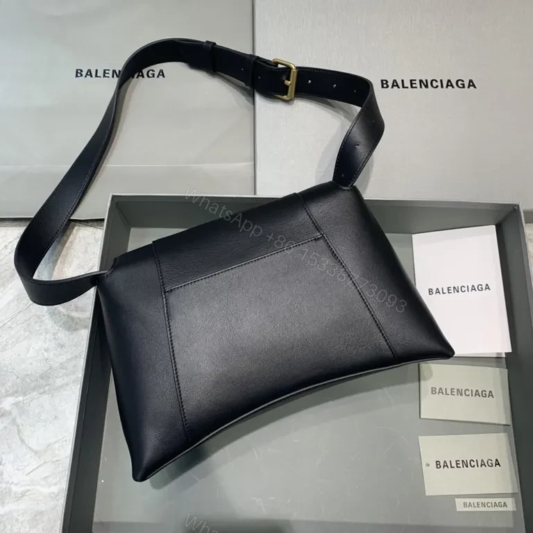 View 3 of Chic Black Leather Crossbody with Gold B Logo â€“ Balenciaga