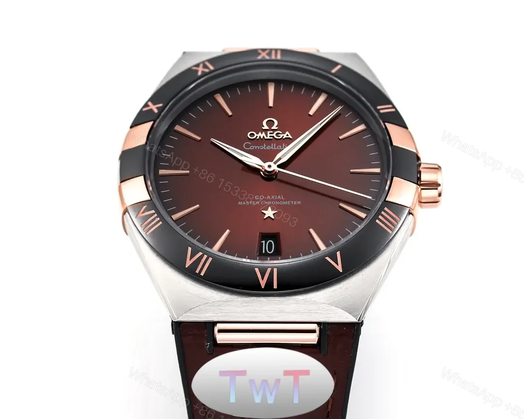 View 5 of Omega Constellation Meteorite Series 5th Generation Watch 41mm Brown Dial Rose Gold and Stainless Steel Case Brown Leather Strap