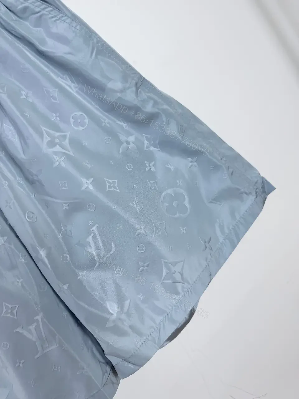 View 8 of Light Blue Satin Shorts with LV Monogram Print