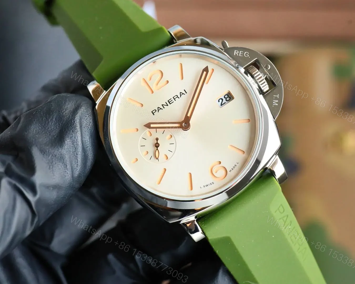 View 2 of Panerai Luminor Due Green Strap Watch White Dial Ultimate 42MM PAN-LD-WHT-GRN-RUB-42