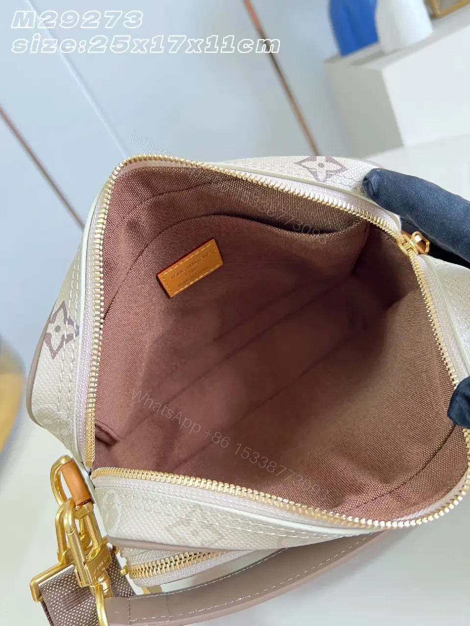 View 2 of Beige Monogram Crossbody: LV-Style, Structured Tote