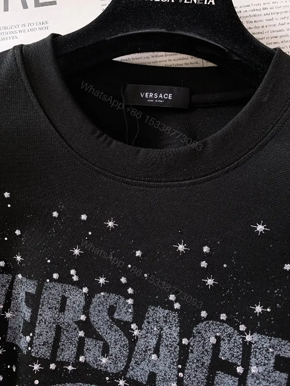 View 3 of Black Glittery Knit? Graphic Tee Versace Logo Center Oversized Short-Sleeve Tee
