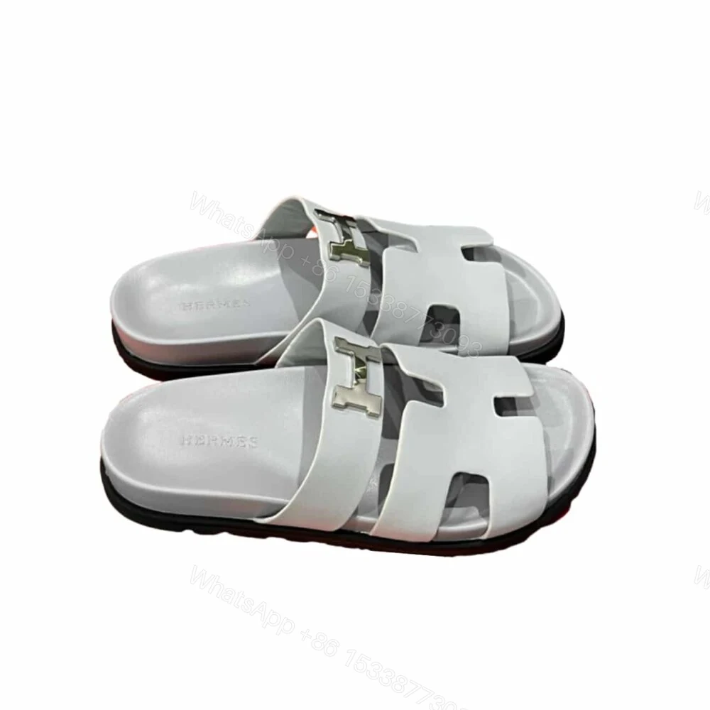Hermes Chypre Sandal H Logo Silver Hardware Light Grey — view 1