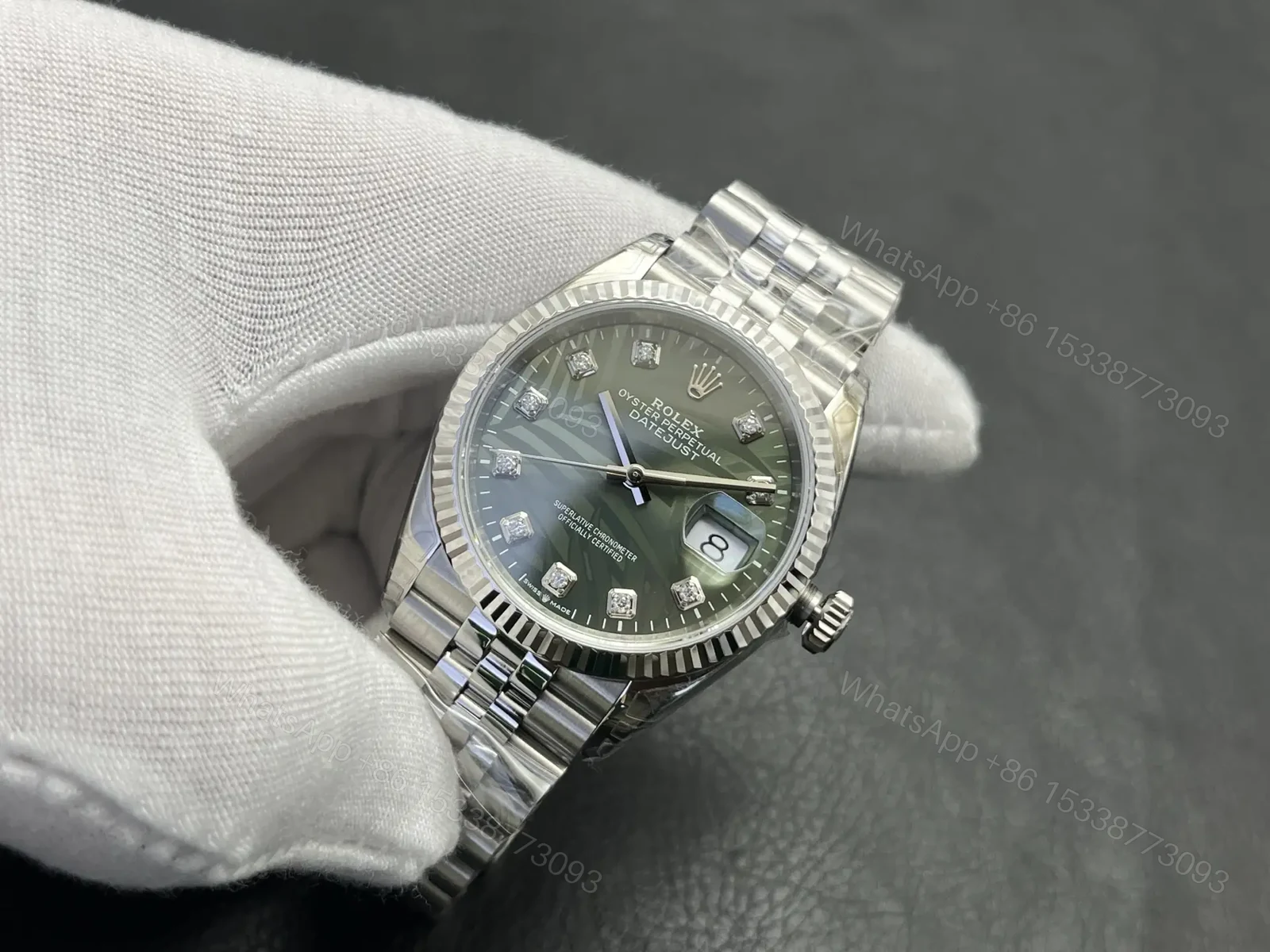 View 3 of Rolex Datejust 36 Stainless Steel Diamond Green Palm Jubilee 126284RBR-0047