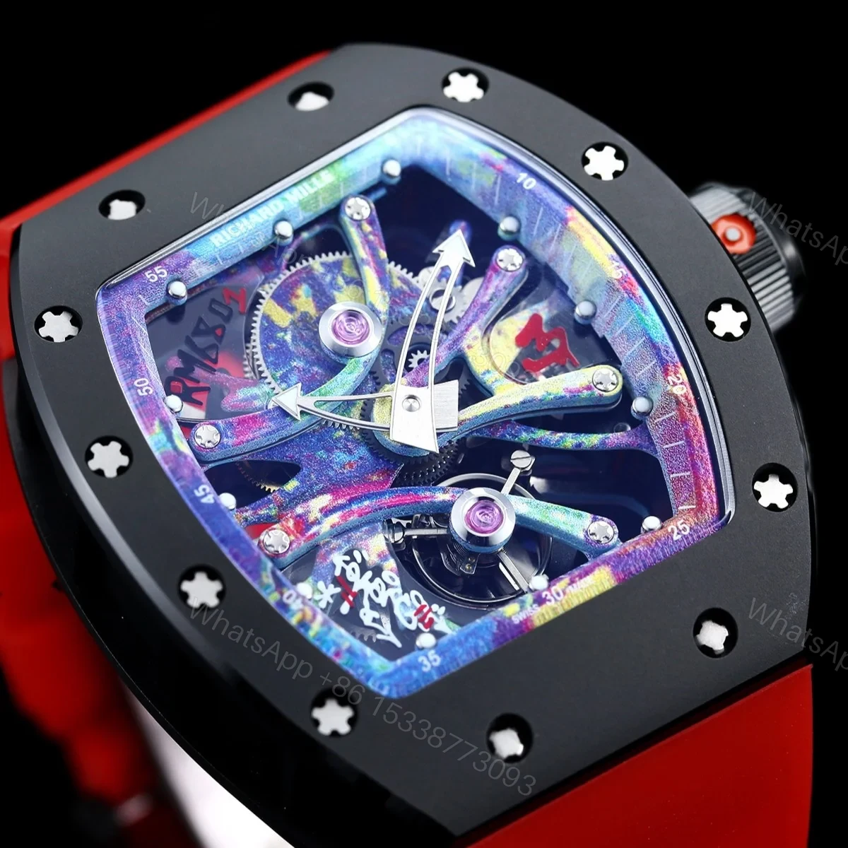 View 5 of Richard Mille RM68-01 Cyril Phan Graffiti Master Edition Automatic Skeleton Watch Colorful Leather Strap Integrated Movement Premium Edition RM-RM68-01-CP-GRA-ART