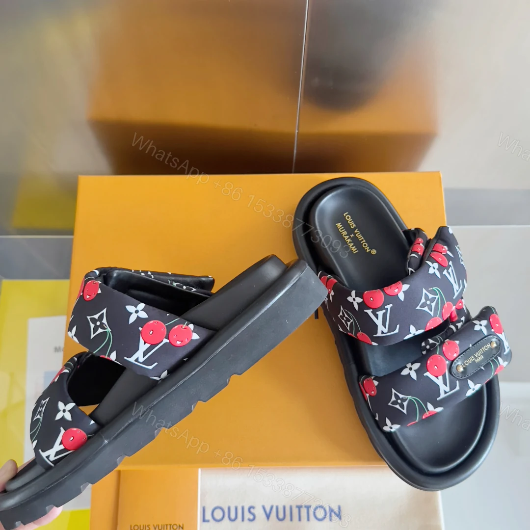 View 4 of Chic Monogram Slides with Cherry Accent, Luxury Style
