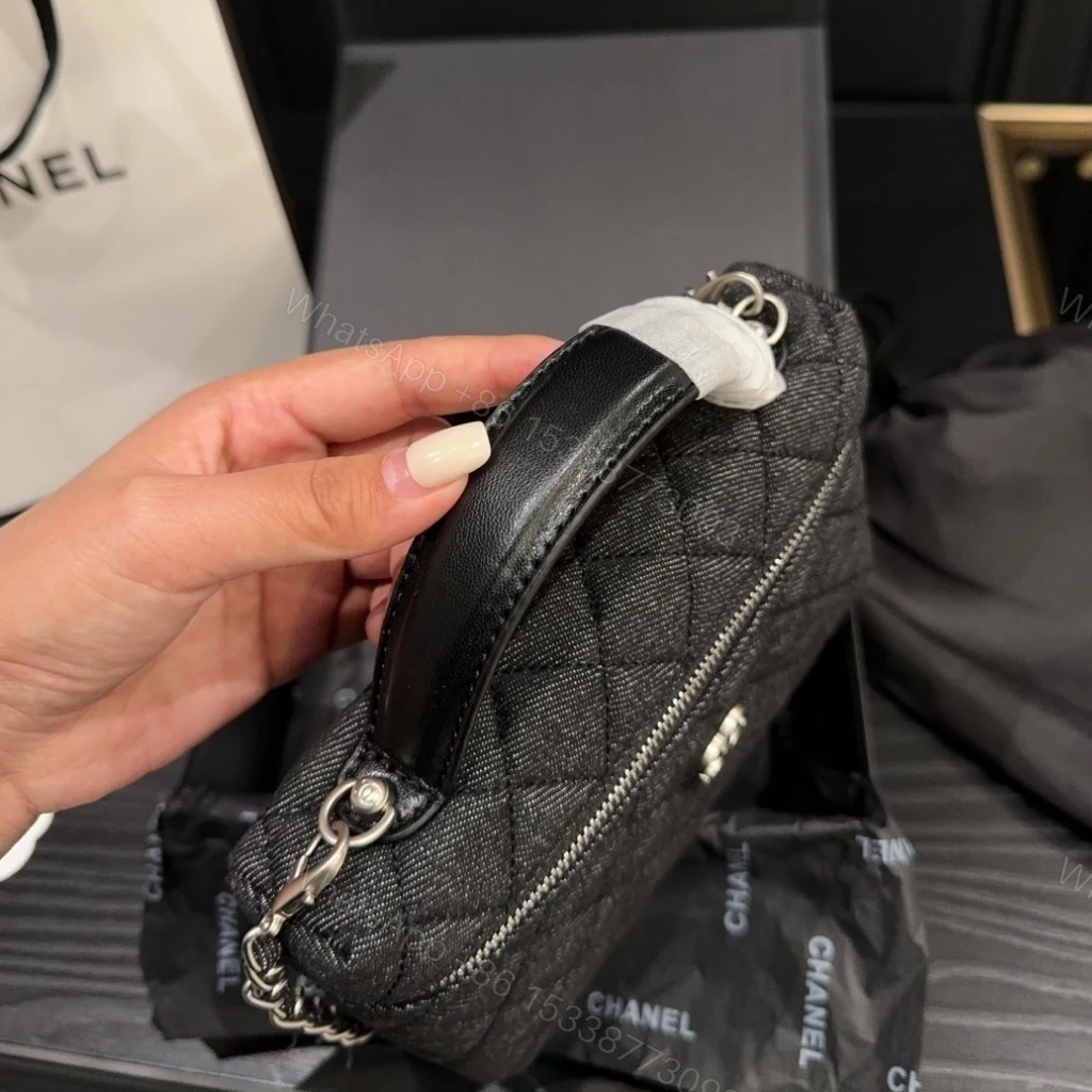 View 7 of Chanel Classic Vanity With Chain Silver Tone Denim Black 19cm