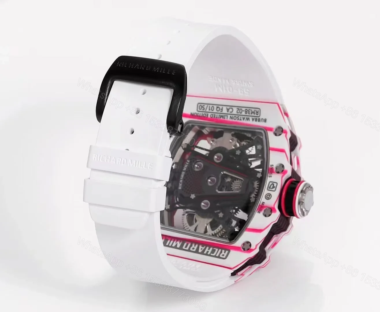 View 9 of Richard Mille RM38-02 Tourbillon Bubba Watson Watch Pink Quartz Carbon Fiber Skeleton Dial Golf Ball Inspired Manual Winding Movement RM38-02-BW-PQC-SK10