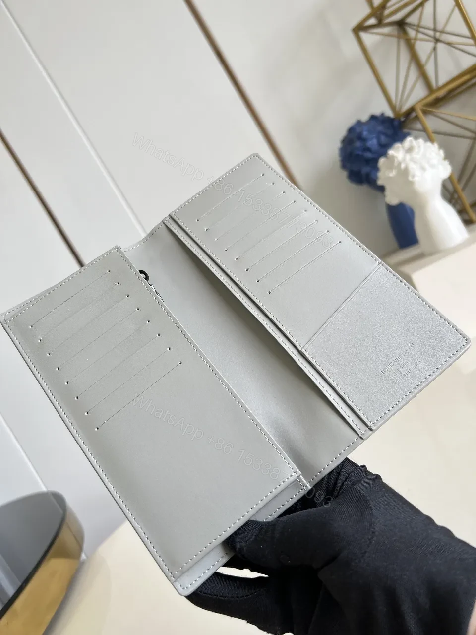 View 2 of Grey Pebble Leather Monogram Wallet - Subtle Luxury, Card & Cash Organizer