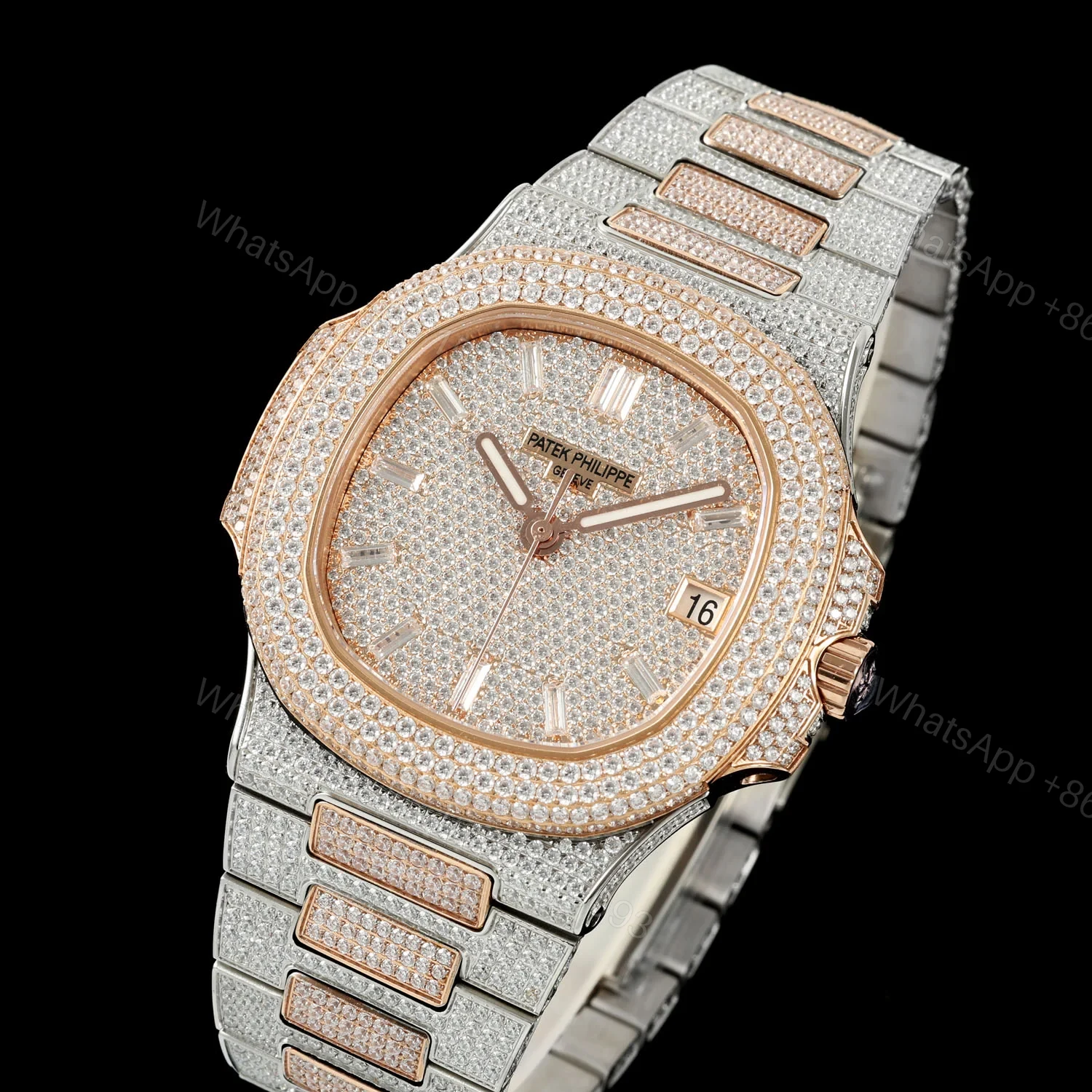 View 3 of Patek Philippe Nautilus 5711 BD1 Full Diamond Pavé Watch 40mm Premium Edition AMG-PP-BD1-5711-2600-PREMIUM
