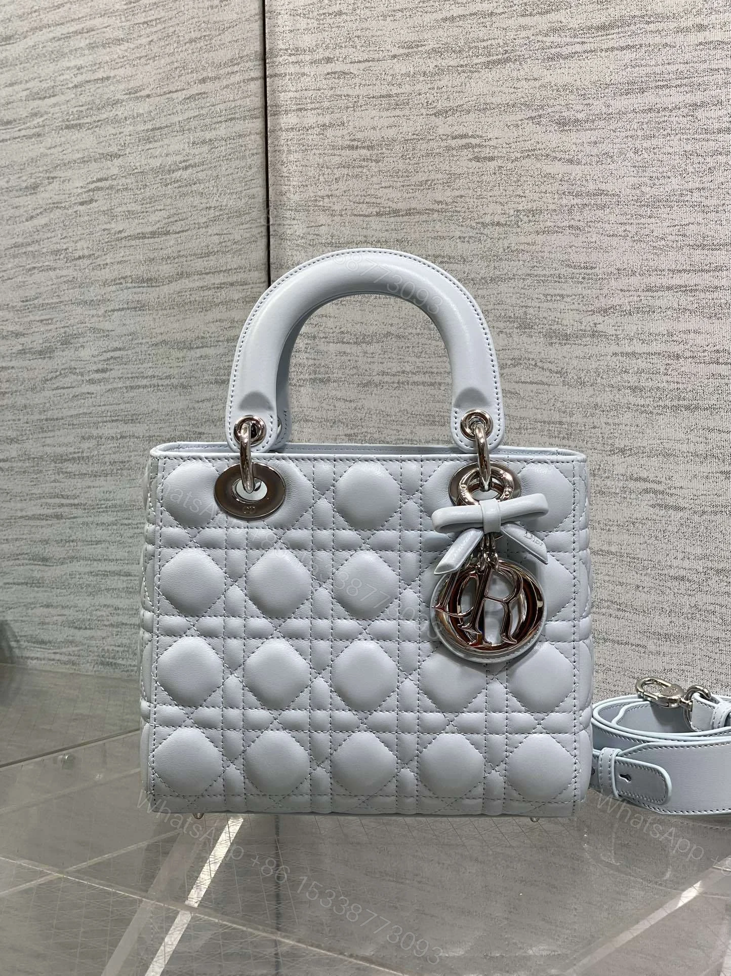 View 2 of Dior Small Lady Dior Bag in Ice Blue Cannage