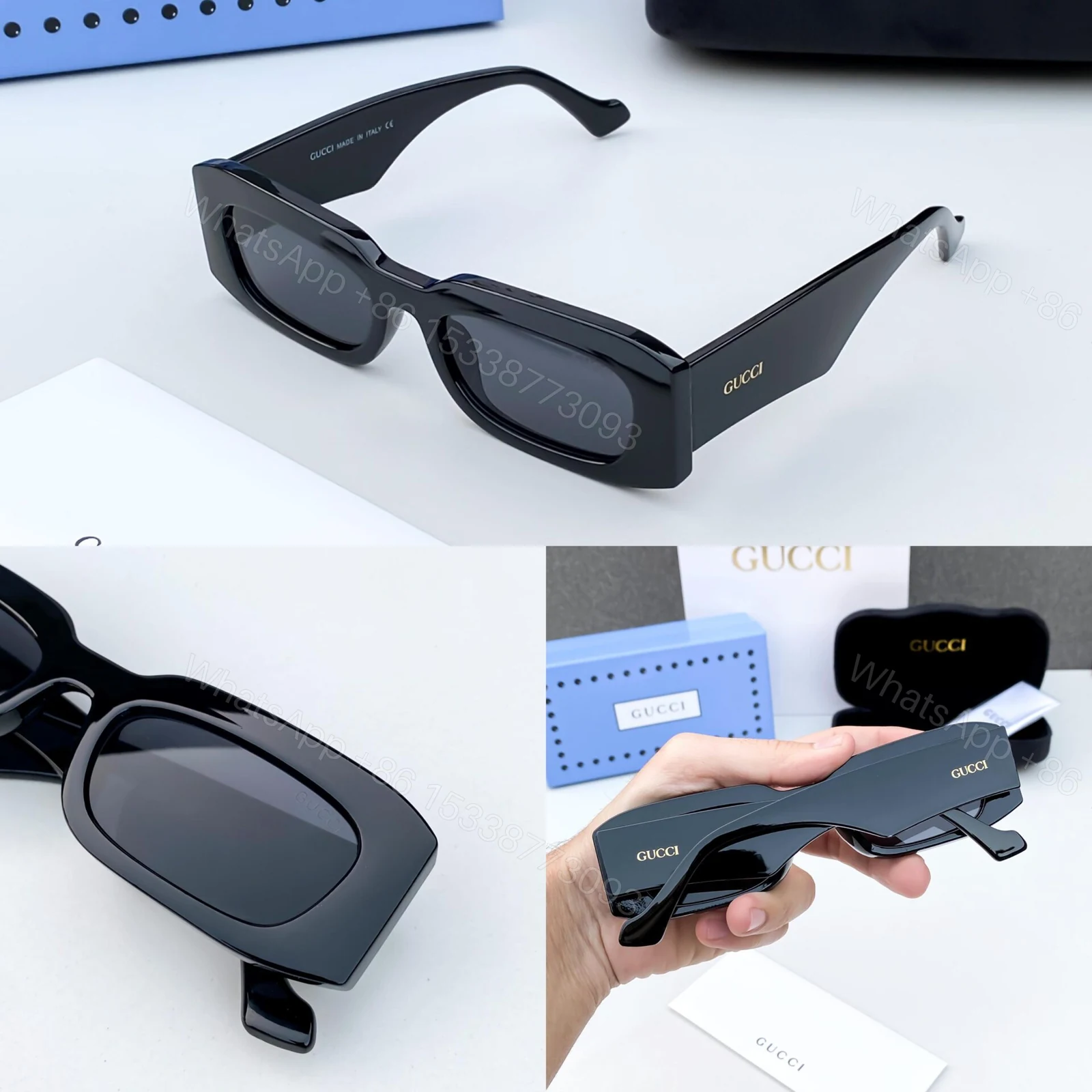 View 3 of Gucci Square Black Sunglasses Plastic Frame