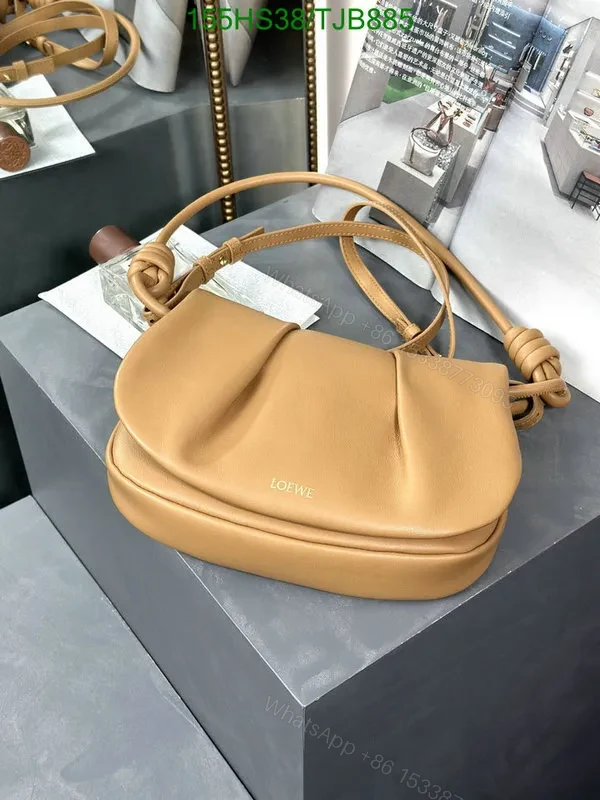 View 14 of Loewe Convertible Leather Shoulder Bag with Dark Khaki Ruched 062138