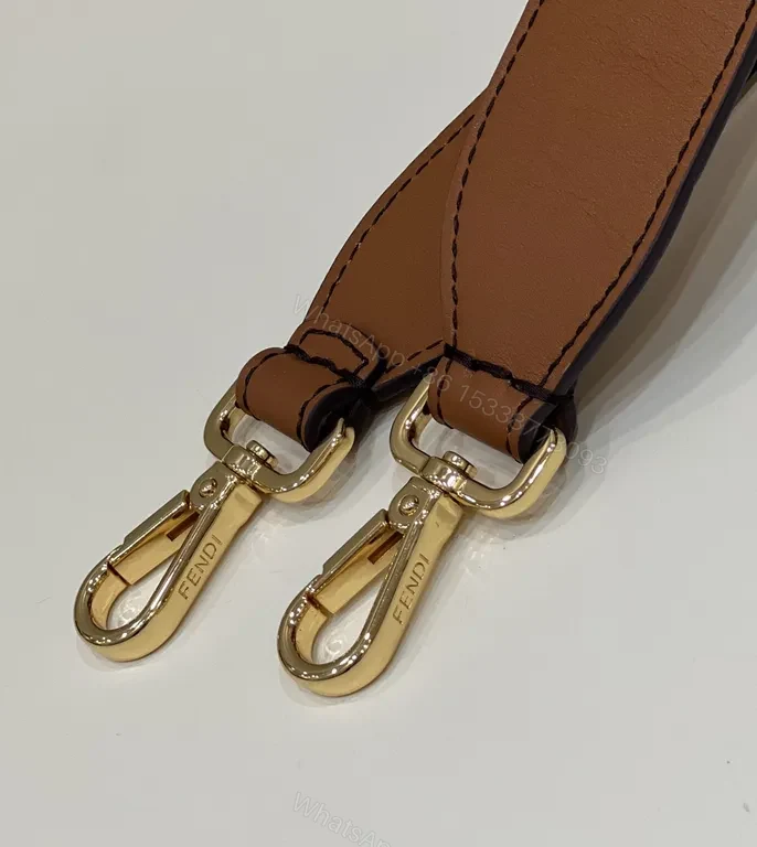 View 7 of Structured Cognac Leather Tote: Bold FENDI ROMA Logo, Premium Structure