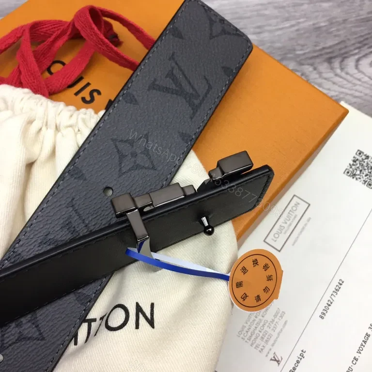 View 9 of Black Calf LV Monogram Belt - Timeless Luxury Belt