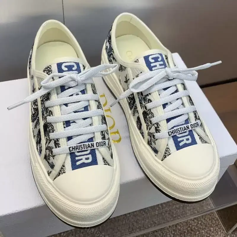 View 2 of WALK’N’DIOR PLATFORM SNEAKERS UNISEX TOILE DE JOUY SOLEIL EMBROIDERED WHITE/BLUE – CD153