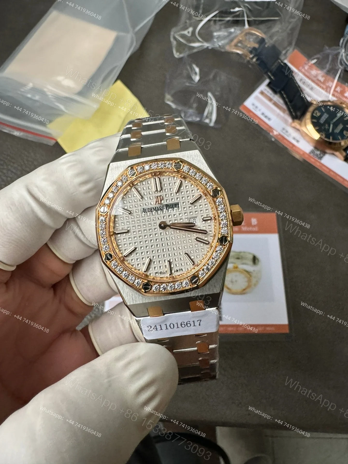 View 4 of Audemars Piguet Super Clone Royal Oak 67651SR Rose Gold Diamond Bezel White Dial 33MM