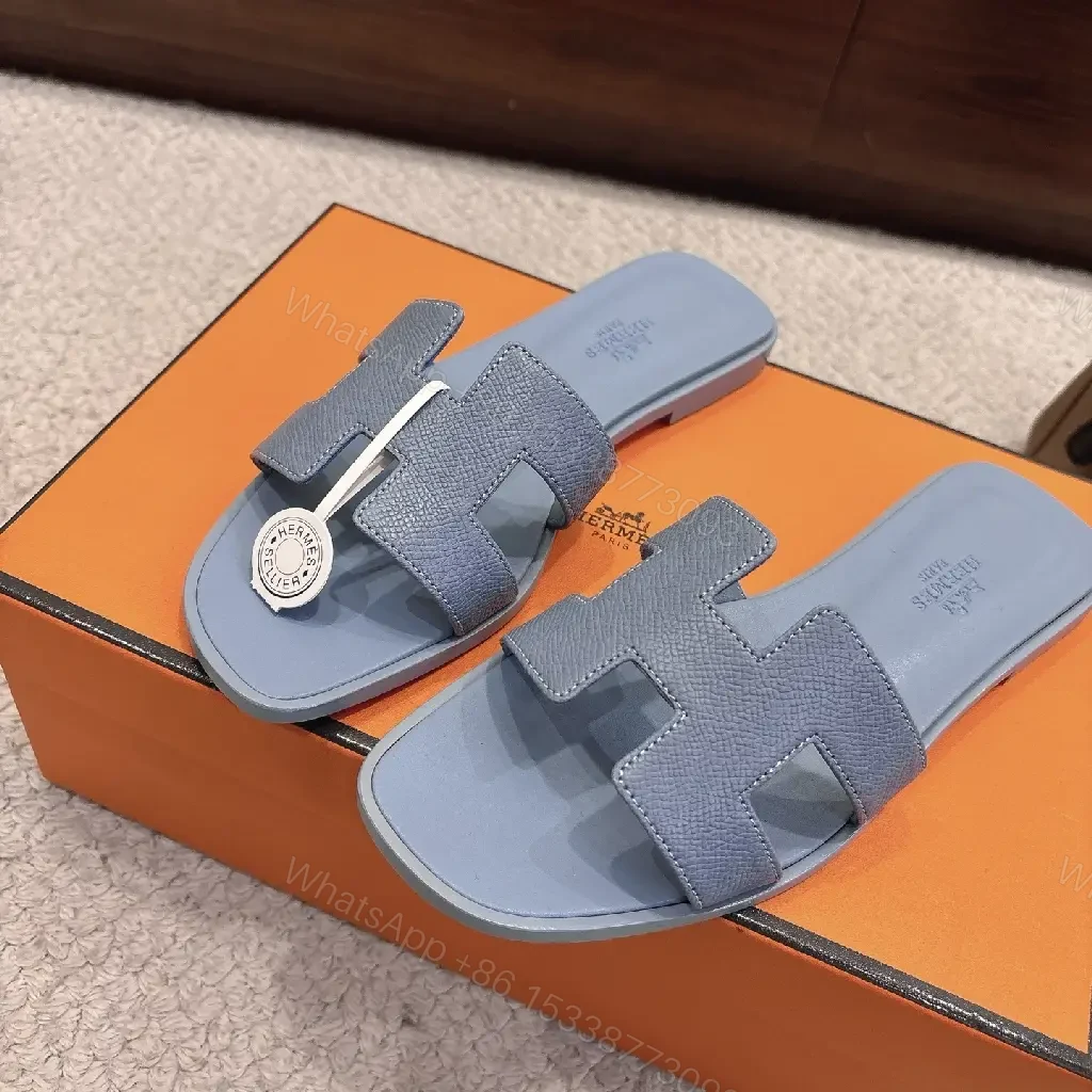 View 2 of Light-Blue Slide Sandals: Modern Comfort & Subtle Hardware