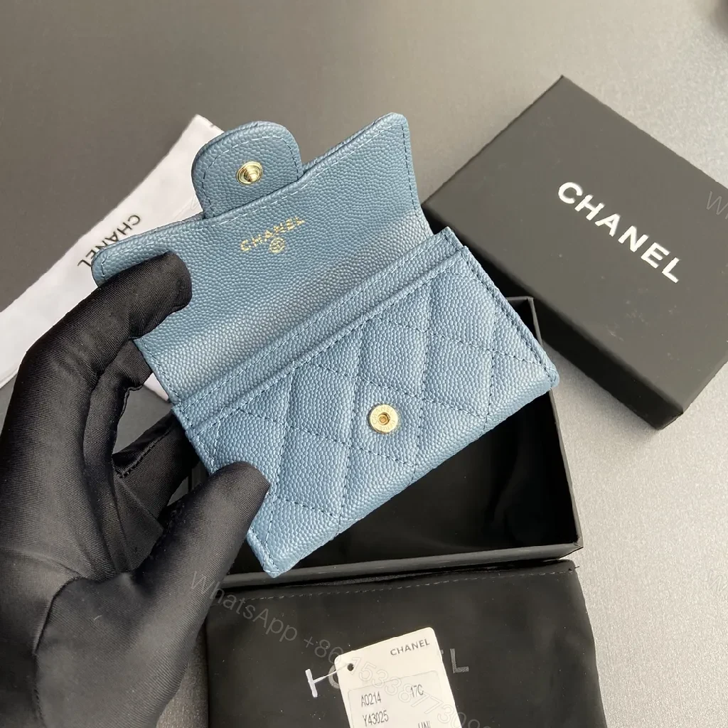 View 8 of Powder Blue Quilted Lambskin Wallet: Compact, Day-to-Night Chic