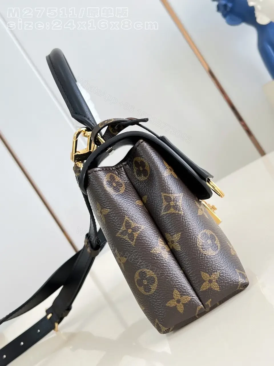 View 6 of Chic Black Satchel: Monogram Canvas, Structured Silhouette