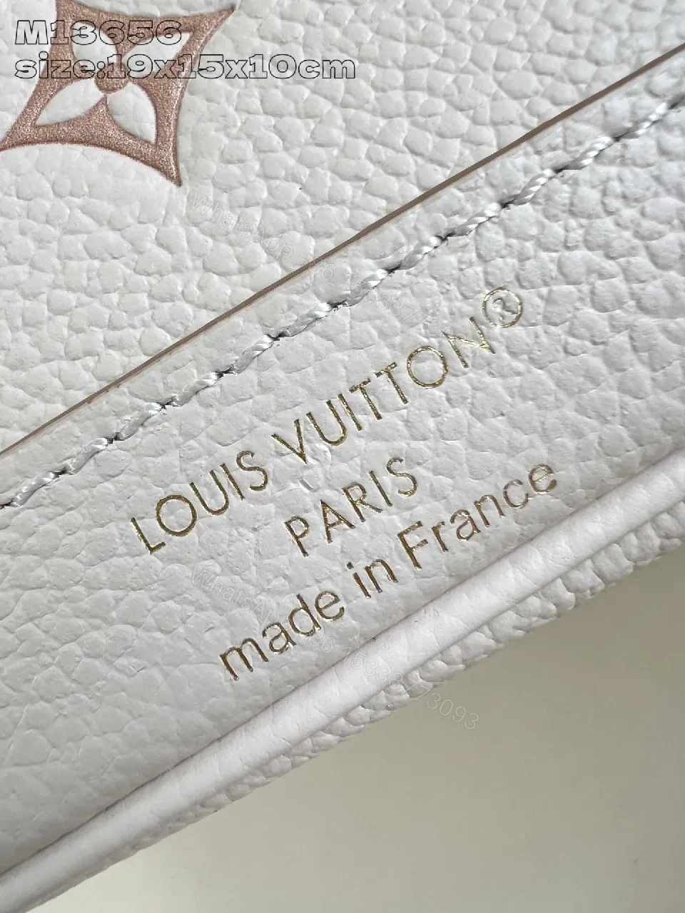 View 2 of Soft Pink Monogram Bucket Bag - Textured Leather, Gold Hardware, Elegant