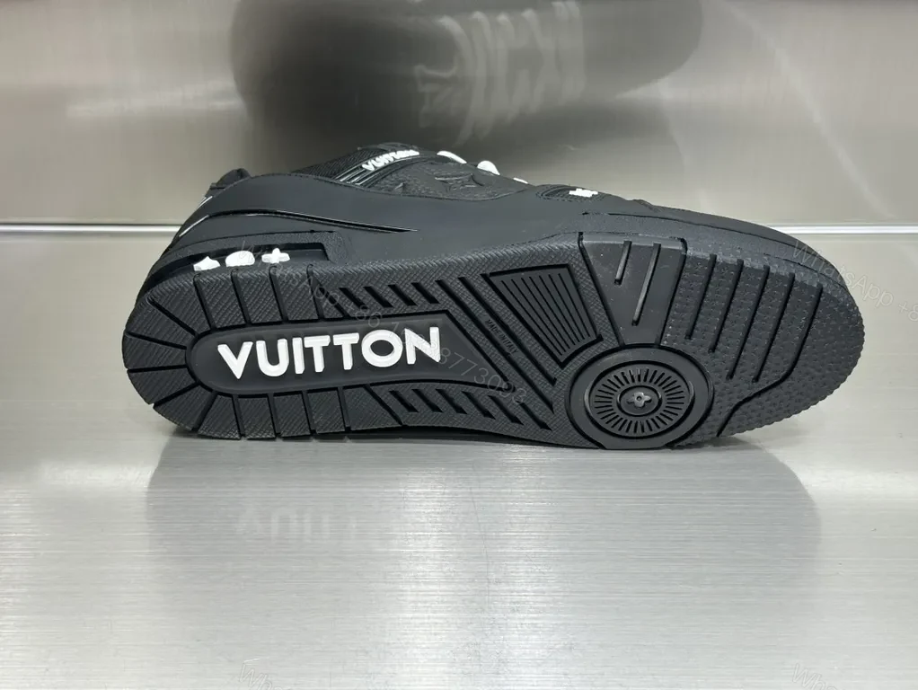 View 3 of Bold Leather Sneaker: Monogram-Texture City Style Shoes