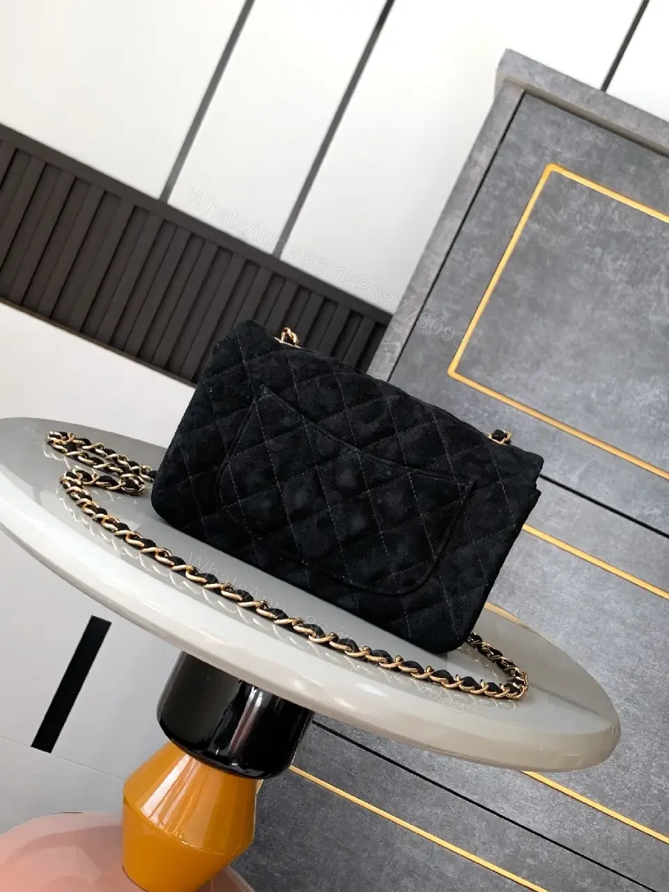 View 6 of Quilted Black Shoulder Bag with Gold Hardware - Chic Luxury Style