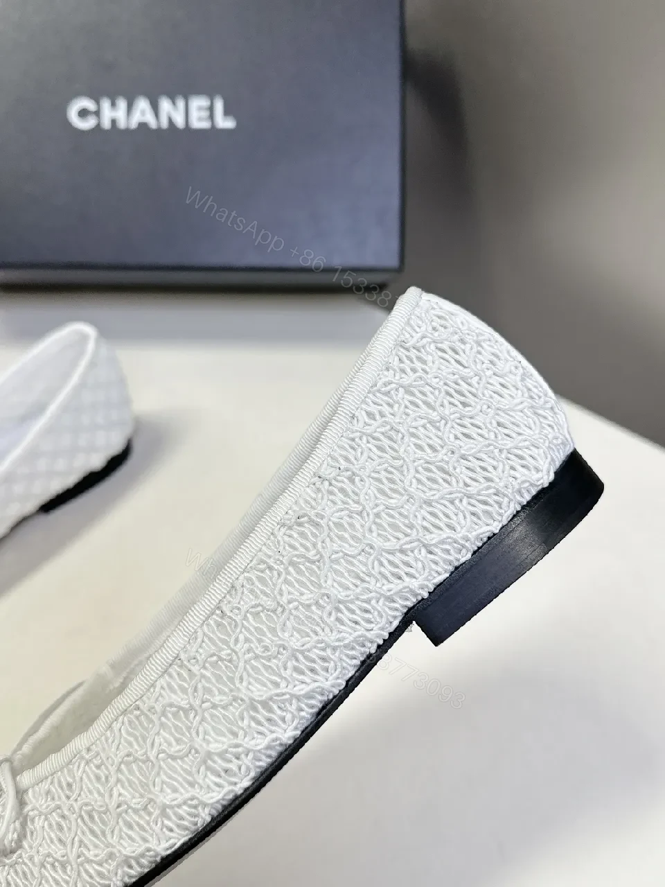 View 5 of White Lace Satin Flats + Black Toe Cap – Luxe Everyday Style