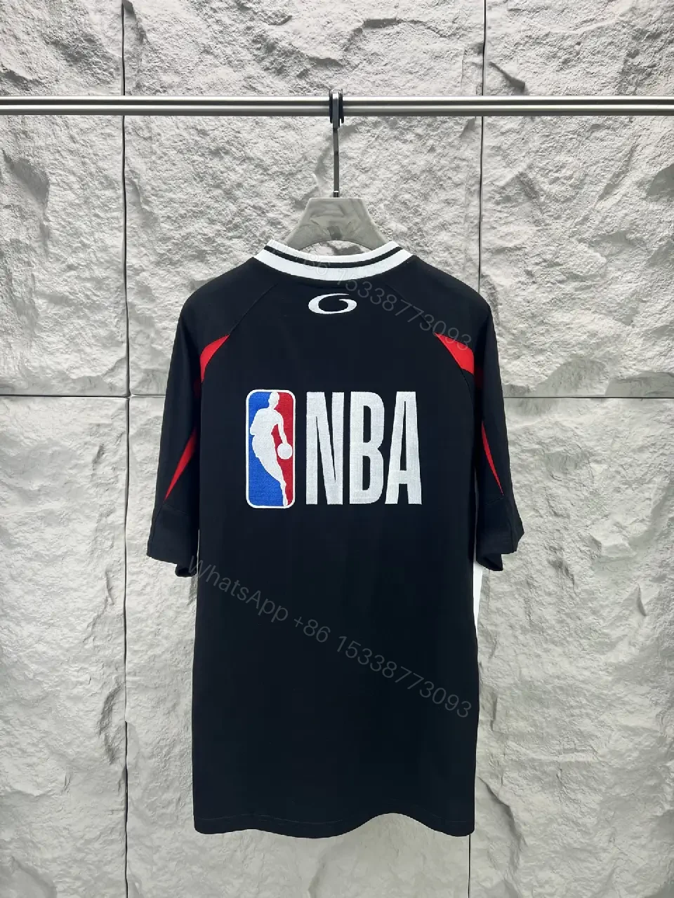 View 9 of Black White Red Oversized Athletic Jersey with BALENCIAGA 10 Front