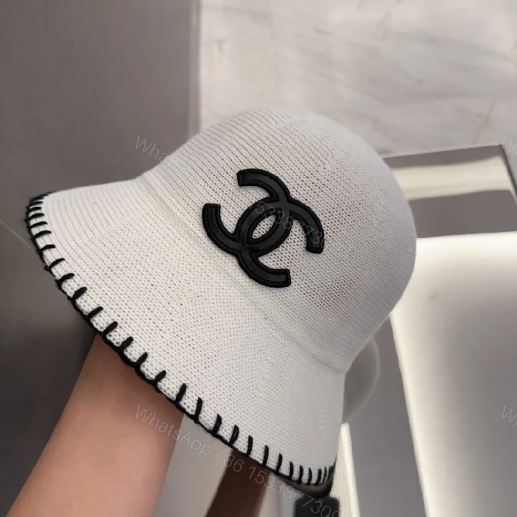 View 5 of Ivory Bucket Hat with Black Logo, Premium Stitching, one-size