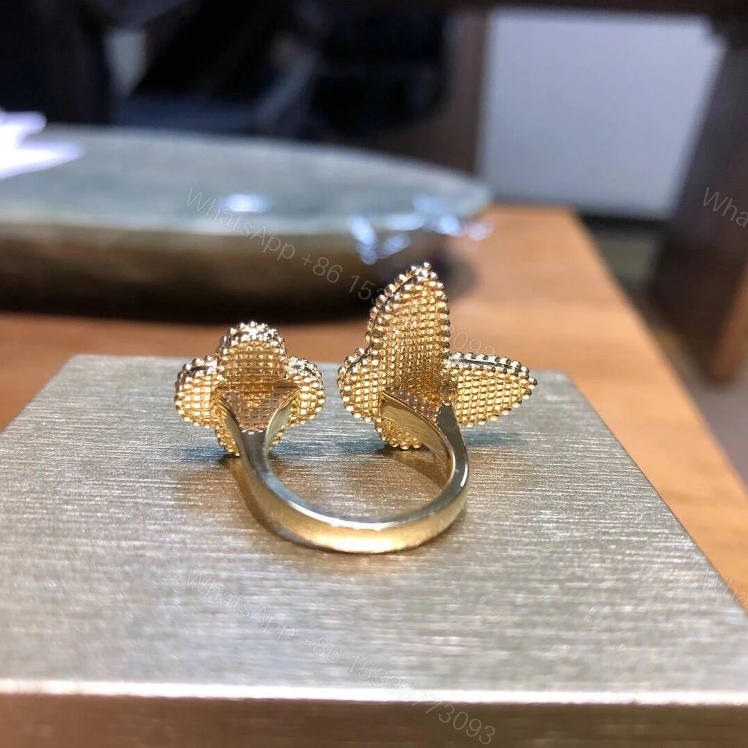 View 3 of Van Cleef & Arpels 18K Gold Lucky Alhambra Between The Finger Ring Butterfly Tiger Eyes VCARN05800