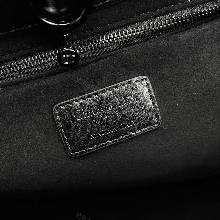 View 7 of Black Leather Faux Dior Handbag: Diamond Quilted, Silver Hardware, D&R Charm, Top Handles/Shoulder Strap