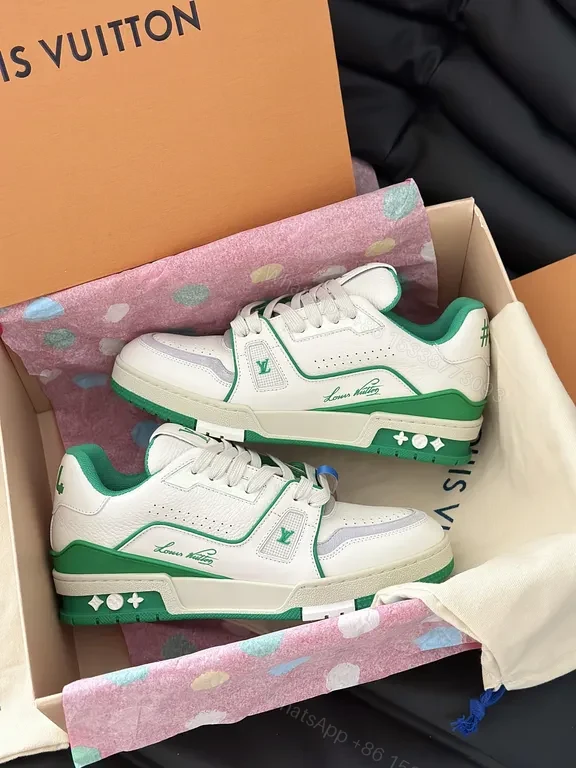 View 3 of Green LV-Inspired Leather Sneakers: Comfort & Distinctive Detailing