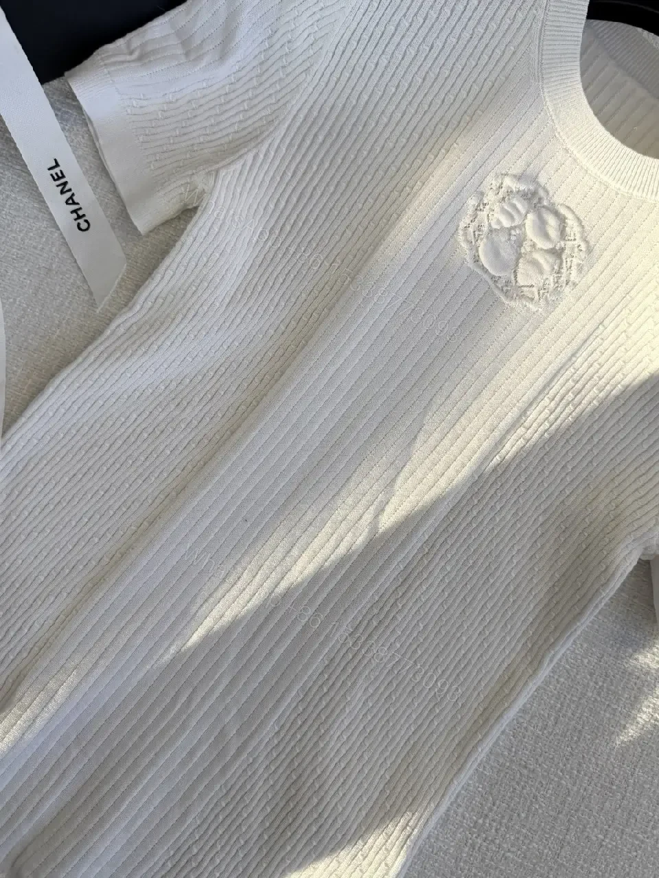 View 6 of Knit T-Shirt Dress: Subtle Emblem, Elevated Texture, All-Day Sophistication