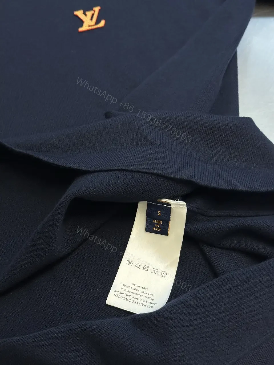 View 6 of Navy Knit Tee Short-Sleeve Rib Crew, Gold LV Logo