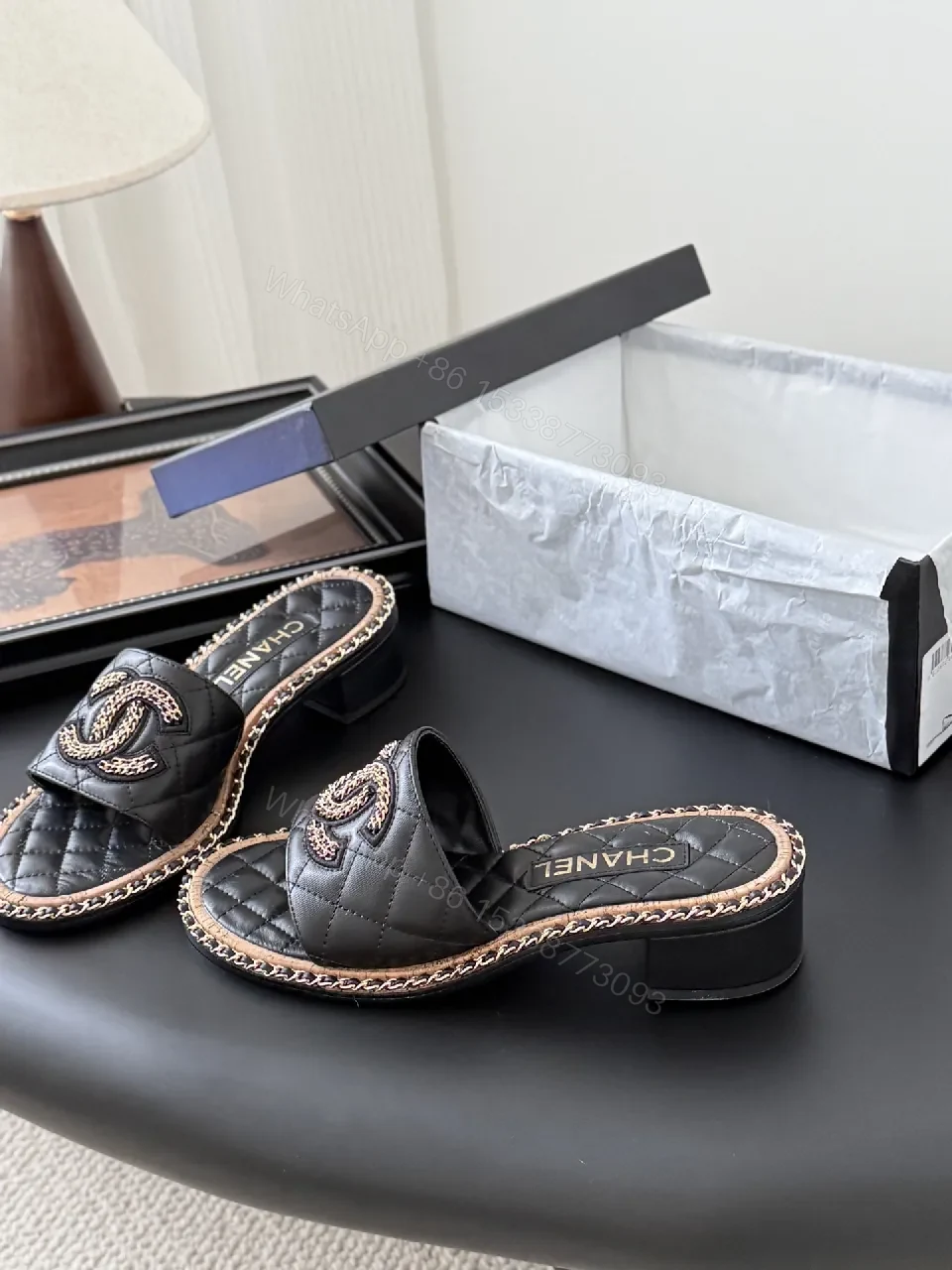 Quilted Leather Slide with Signature Detailing — view 1